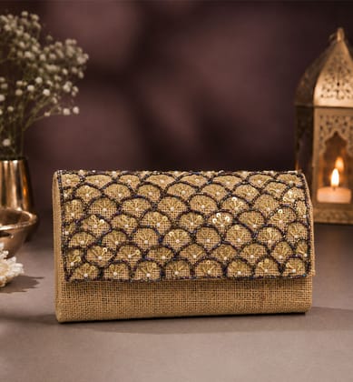 Handcrafted Zari Zardozi Jute Hand Clutch 