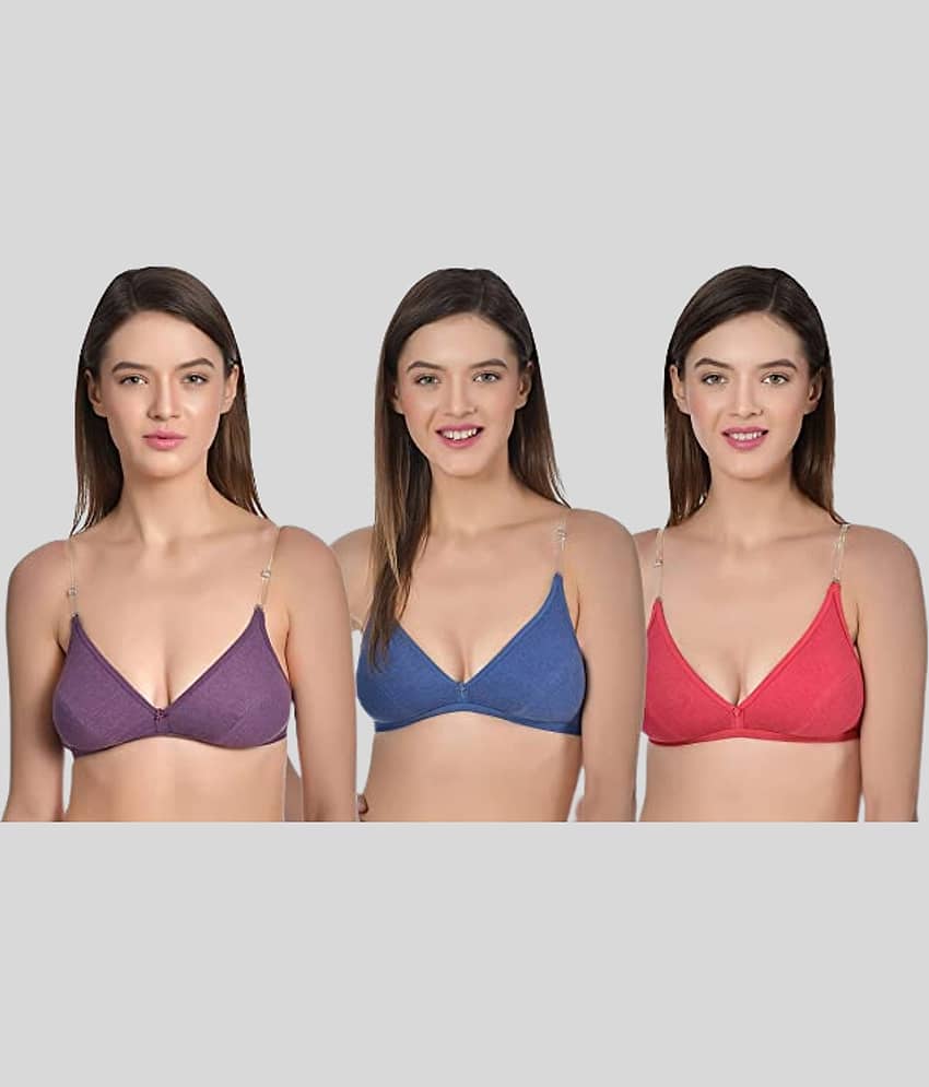AIMLY Pack of 3 Cotton Blend Non Padded Women's T-Shirt Bra ( Multicolor )
