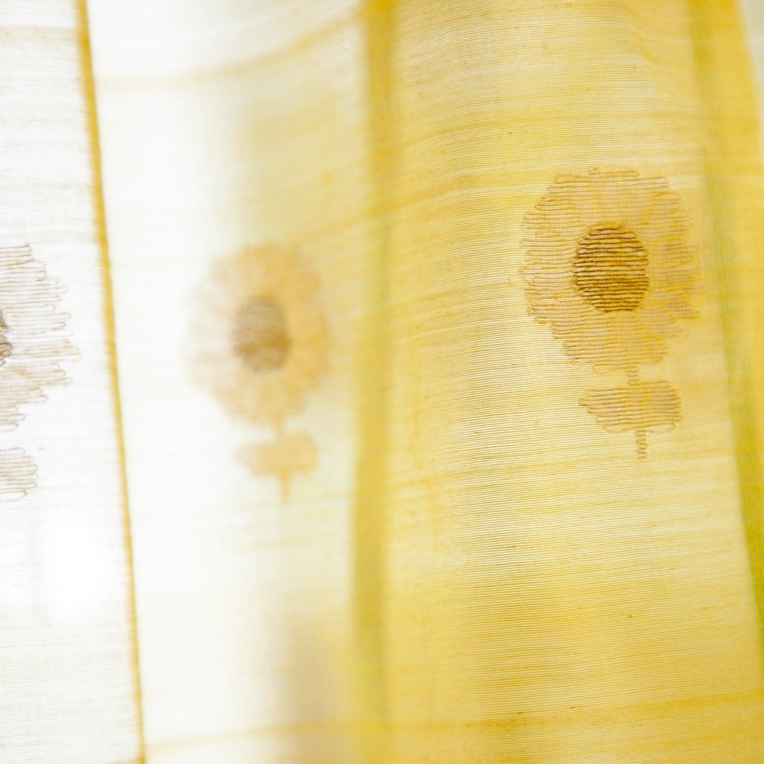 Handwoven Chanderi Curtain Yellow Green Buta 9ft