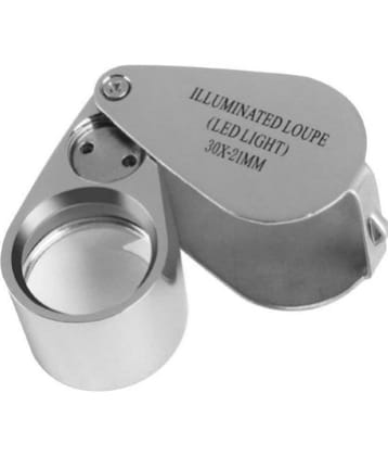 Jewelers Loupe 30X 21mm Magnifying Portable Jewelry Magnifier Foldable Magnifying Glass, for Gems, Coins, Antiques, Stamps, Reading, Inspection, etc, Metal Body Silver