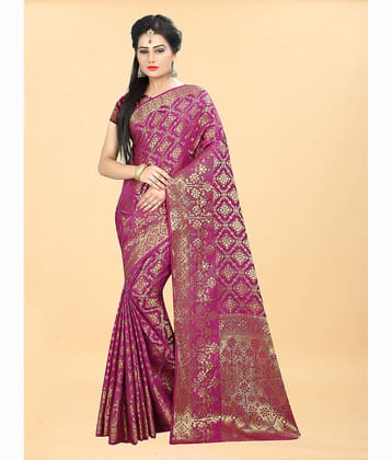 Gazal Fashions Banarasi Silk Embellished Saree With Unstitched Blouse Piece ( Green )
