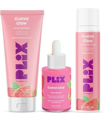 Plix Guava Glow Vitamin C Serum, Cleanser & Sunscreen,Skin Care Combo for All Skin Type,100ml+30ml+50Gm (Pack of 3)