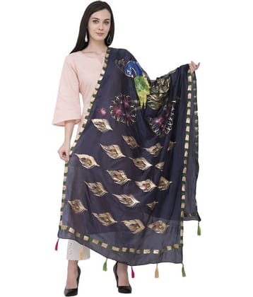 A R Silk Blue Art Silk Animal Print Dupatta