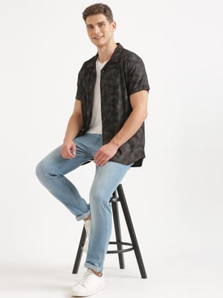 Black & Green Printed Short Sleeve Resort Shirt-40