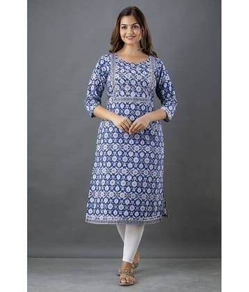 Lee Moda - Blue Cotton Women's Straight Kurti ( Pack of 1 )