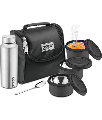 PEXPO Steel Meal Box with 500 ml Water Bottle, 3 Containers, 1 Spoon, Ultra Lunch Box