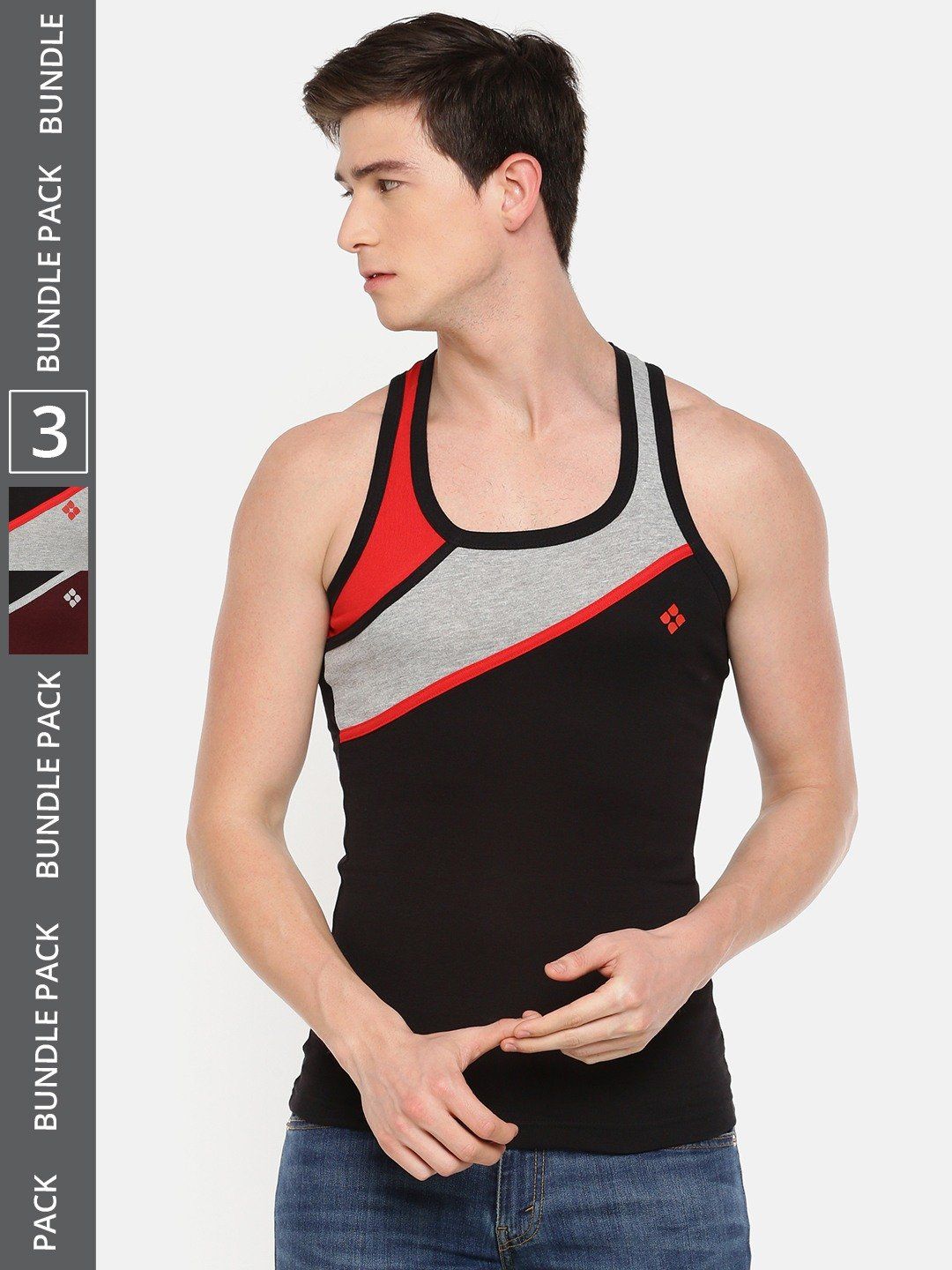 Men's Assorted Pack of 3 Solid Combed Cotton Racerback Styled Gym Vest