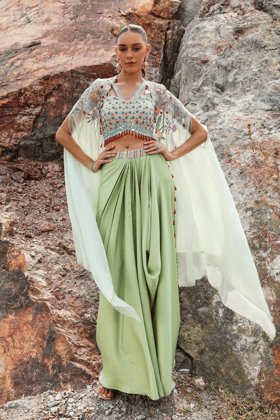 FLAMINGO DHOTI CAPE SET-XS