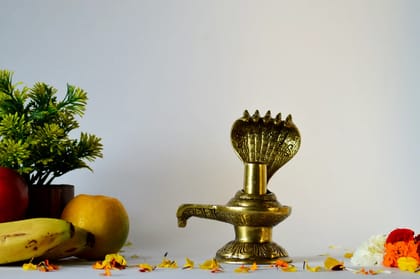 Brass Shivlaing with Sheshnag Showpiece (Color - Golden, Size - 6H *4.5L*3B) by Snova Enterprises
