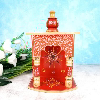 Pooja Temple Hanging | God Temple For Home | Wooden Mandir Stand | Puja Unit Small Wall Mounted With Detachable Gumbad – For Ghar, Office & Shop - 11 Inch