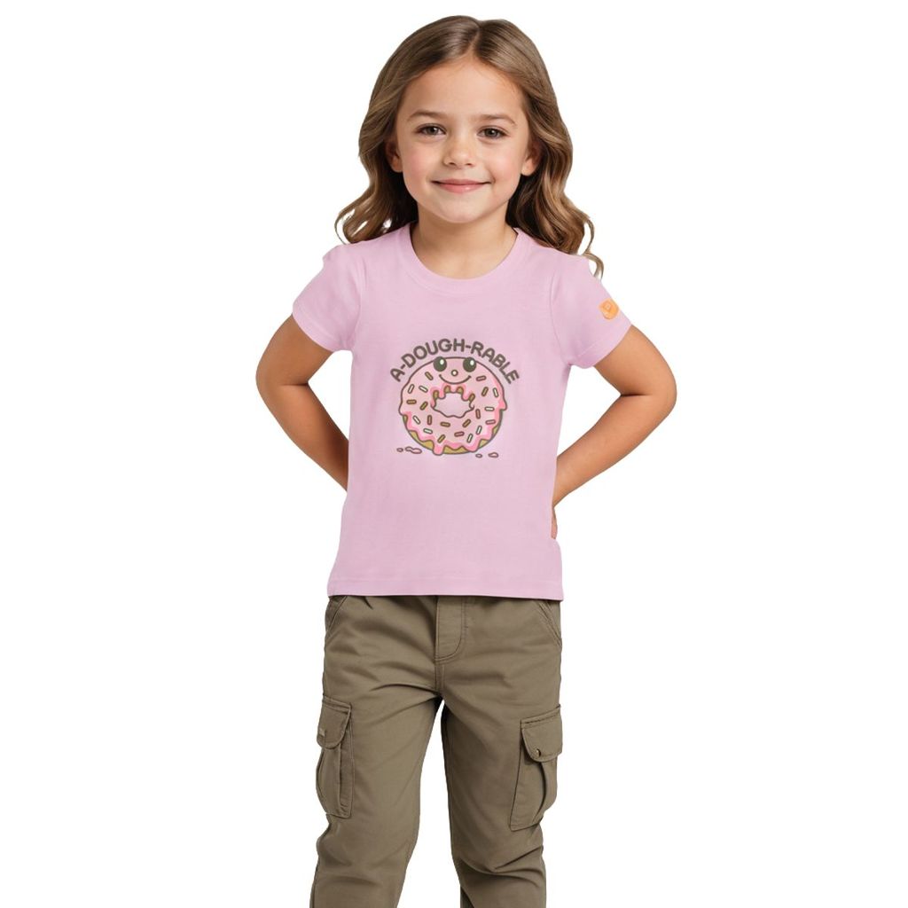 Affordable Kids Girls T shirt Cotton Bon Bon Pink Donut Print 2025 at ShopCircuit | ONDC