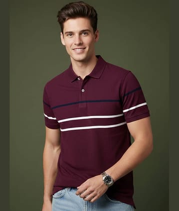 GET GOLF Men Cotton Blend Regular Fit Striped Polo T Shirt ( Multicolor )