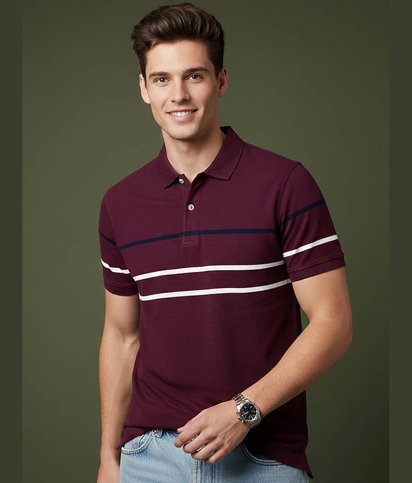 GET GOLF Men Cotton Blend Regular Fit Striped Polo T Shirt ( Multicolor )