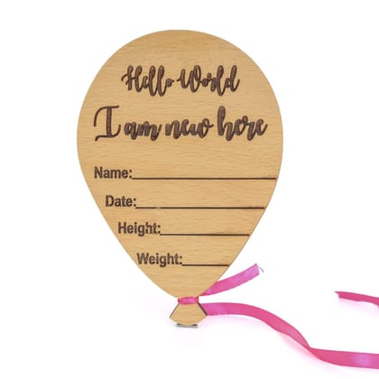 The Baby First Box Wooden Baby Name Announcement Sign, Birth Announcement Sign, Baby Milestone, Baby Phootshoot Prop, Baby Shower Gift, Baby Name Revealing Board - Balloon (Pink)