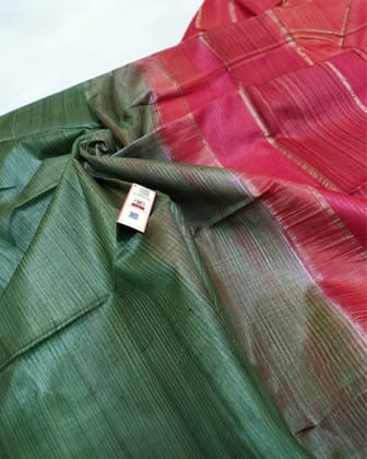 Silkmark Eri Silk Tussar Striped Green Saree