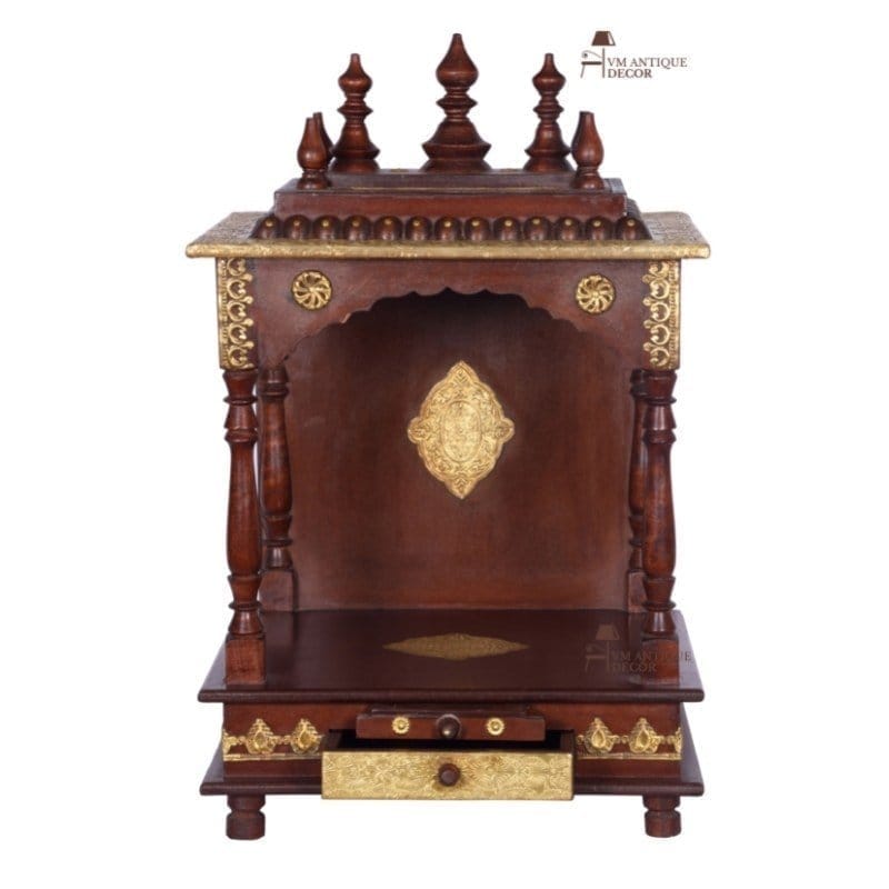 Indian Wood Beautiful Temple With Brass ,Wall Mandir