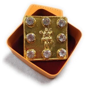 Shukra Yantra with Jarkan (Zircon) Stone in Gold Plated For Pooja and Wealth/Business, Status  Prosperity