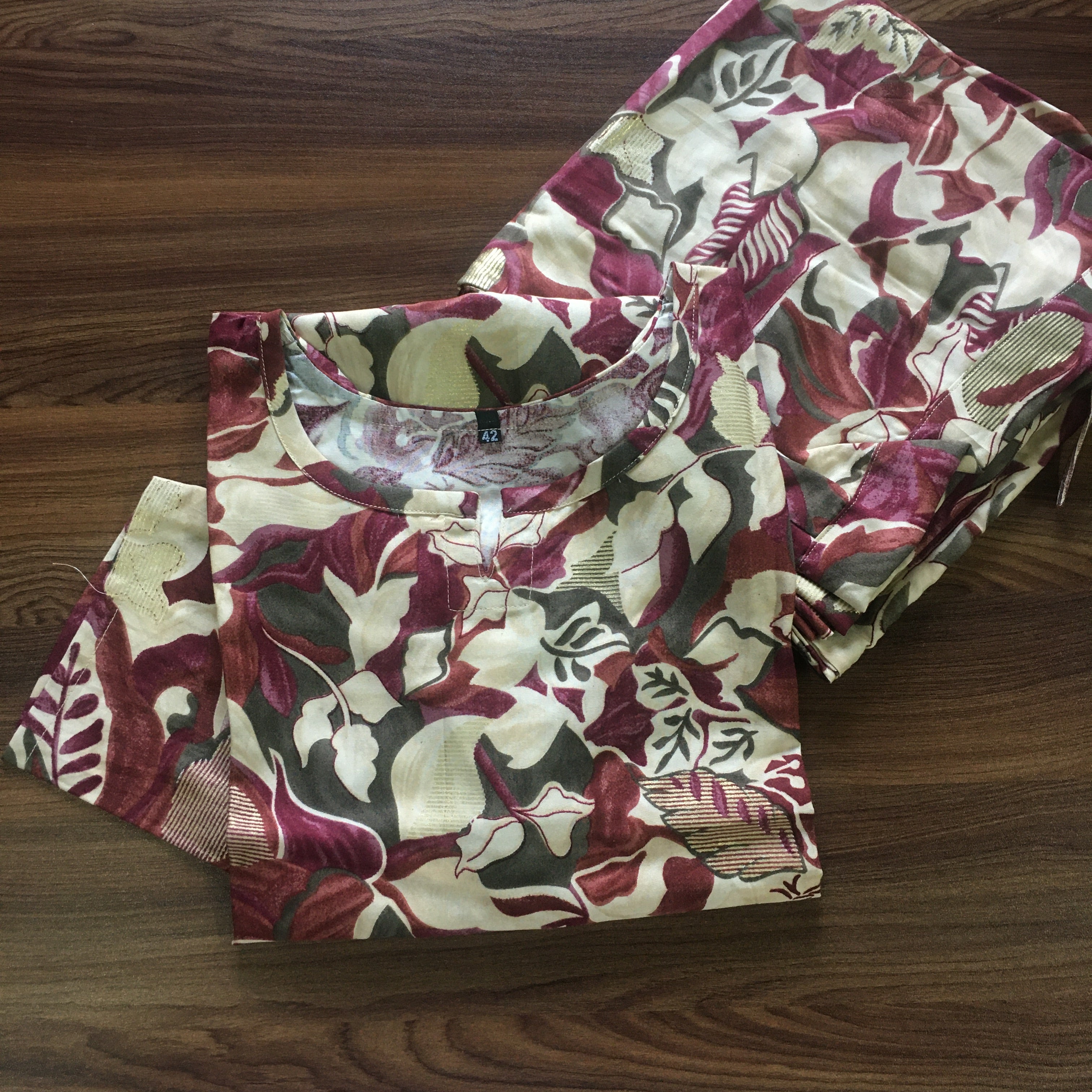 Maroon Off White - Cord Set - Soft Rayon-40 - L