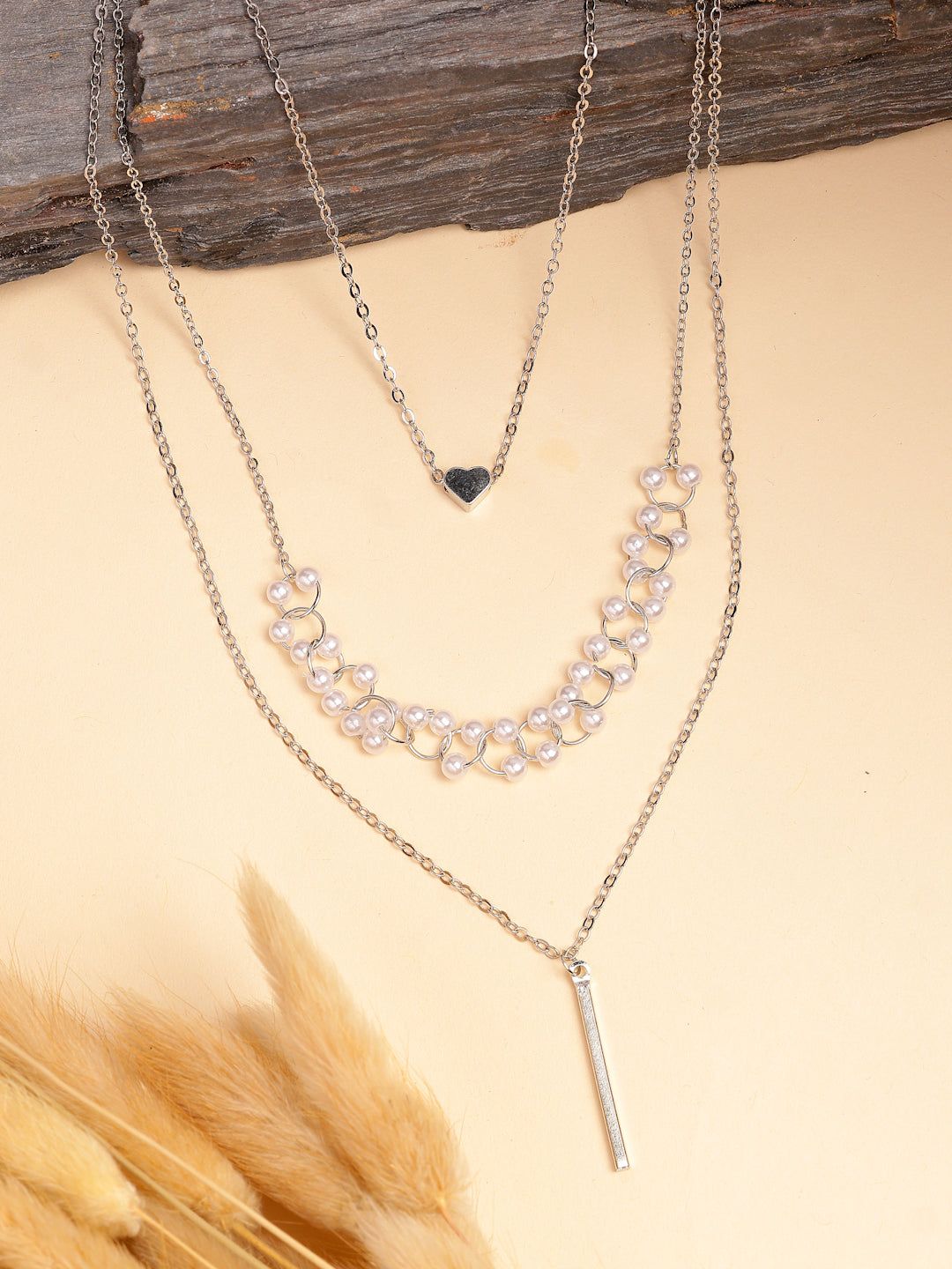NVR Women's Silver-Plated Beaded Layered Chain-Onesize / Silver / Alloy