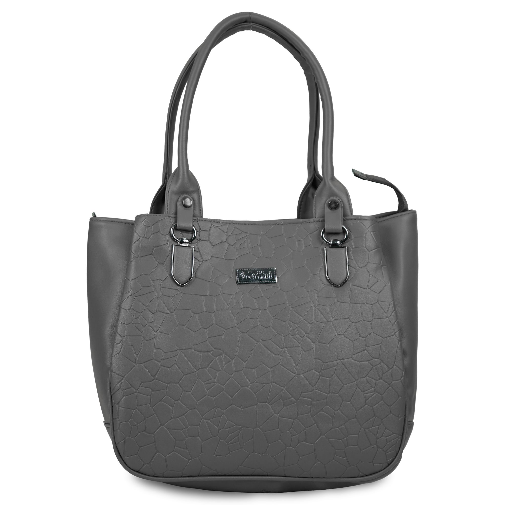 Jothi Tessel Premium Womens Handbag | 3-Compartment Synthetic Leather Tote | Pebbled Matte Finish | Water-Resistant | Soft Base | Charcoal Grey