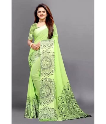 Sanjana Silks Georgette Printed Saree With Unstitched Blouse Piece ( Green )