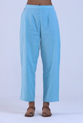 Women Blue Cotton Pant-XS