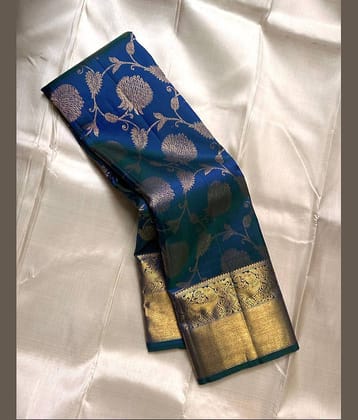 fab woven Art Silk Woven Design Kanjeevaram Sarees With Unstitched Blouse Piece ( Teal )