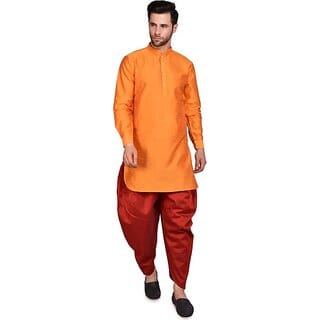 PrintCultr Men Dhoti & Kurta Set (Orange, Red)
