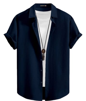 WEBRIC Cotton Blend Regular Fit Popcorn Textured Half Sleeves Men's Casual Shirt - Navy Blue ( Pack of 1 )