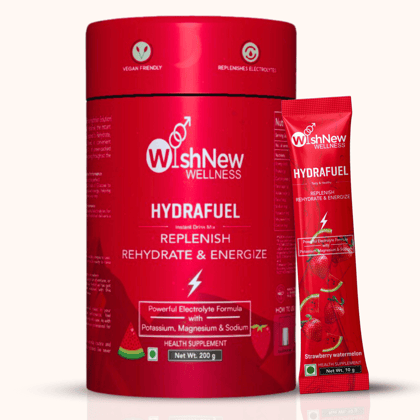 WishNew Wellness HydraFuel: Prime Electrolyte Energy Workout Drink Mix | Get Daily Hydration & Instant Energy Boost | Strawberry-Watermelon with natural Sweetness| 20 Sachets | Suitable for Men &
