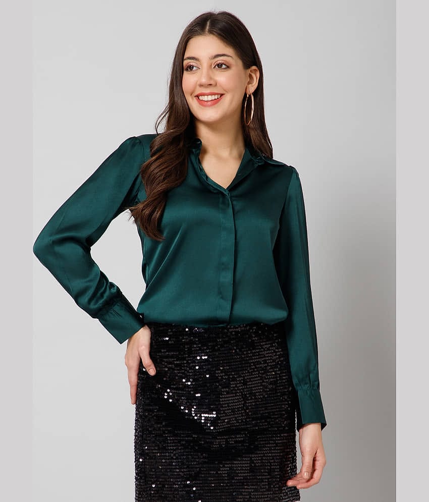 Purys Women Solid Satin Shirt ( Green )