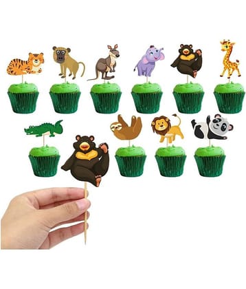 25 Pcs Animal Safari Jungle Cupcake Toppers Zoo Theme Party Decorations Birthday Party Animals Cake Picks Baby Shower Supplies Kids Forest Themed Party Decoration Animals Centerpiece Sticks Set