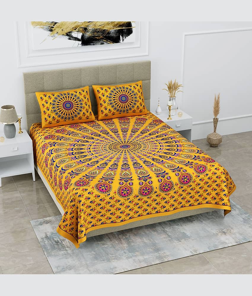 Uniqchoice Cotton Double Bedsheet ( Yellow )
