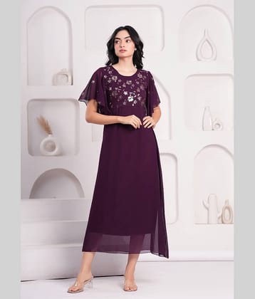 JAI SHIVAM TRADERS Women Georgette Printed Fit & Flare Dress ( Wine )