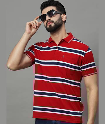 UNIBERRY Pack of 1 Cotton Blend Regular Fit Striped Half Sleeves Men's Polo T Shirt ( Red )