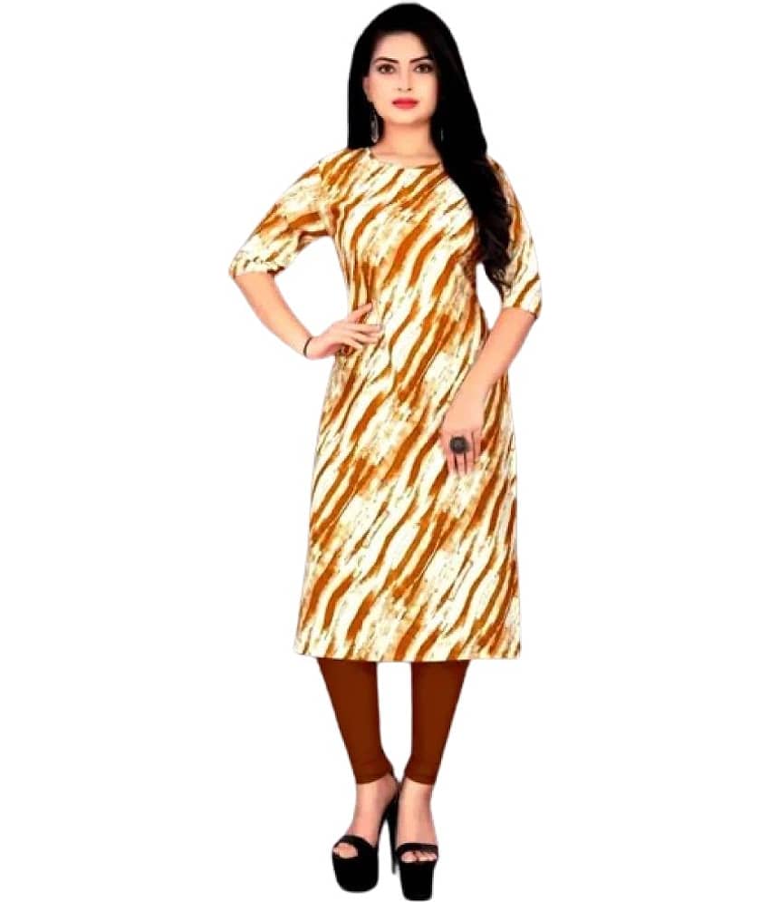 VACHHARAJ GROUP Crepe Printed Straight Women's Kurti - Yellow ( Pack of 1 )