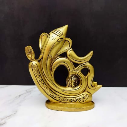 Brass Om Ganesha - 7.4 inch Height | Sacred Symbol of Ganesha with Om Design
