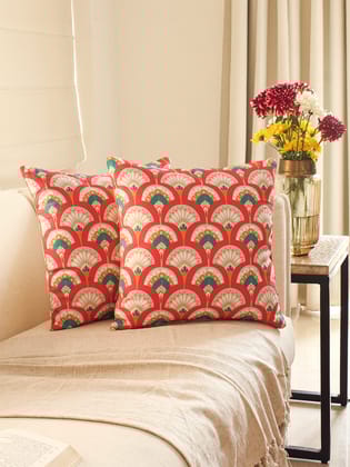 Neelkanth - Set Of 2 Cushion Covers (Magenta) - Medium-40x40cm / Magenta / Cotton Satin