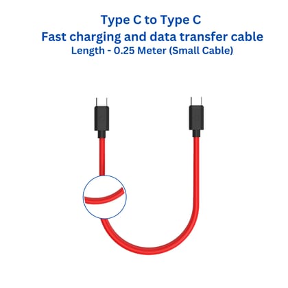 Twance TC23R  PVC - Type C to Type C fast Charging & data transfer Cable, 0.25 Meter, Red color