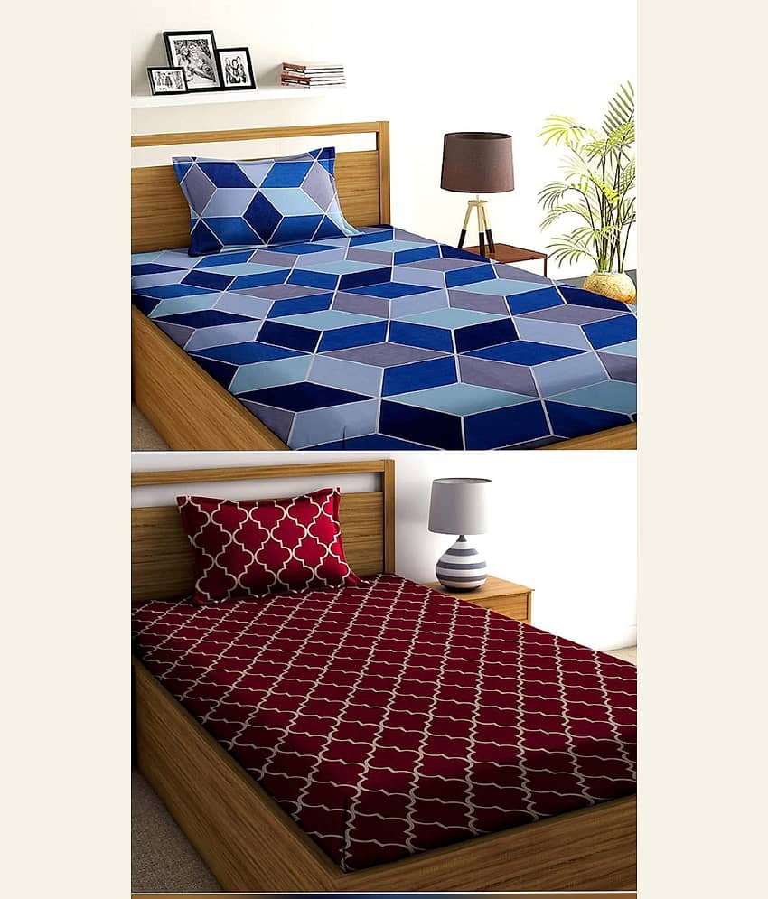 Decent Home Poly Cotton 2 Single Bedsheet with 2 Pillow Covers ( Blue )