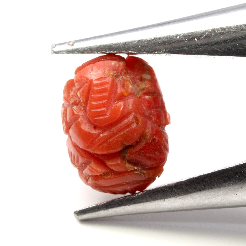 Certified 3.81Ct Real Italian Red Coral Carved Lord Ganesha God Statue Religious Idol