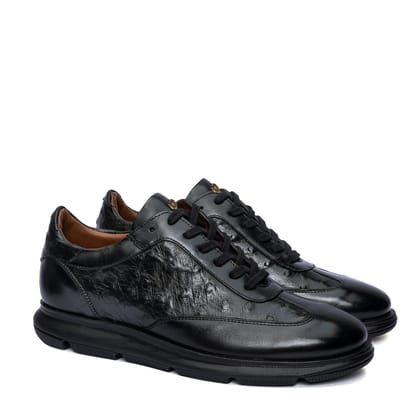 Black Ostrich Leather Light Weight Jogger By Brune & Bareskin-40/6