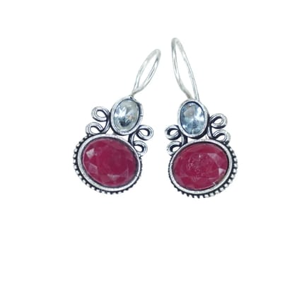 Oxidized Silver Earrings with Ruby Topaz Stone