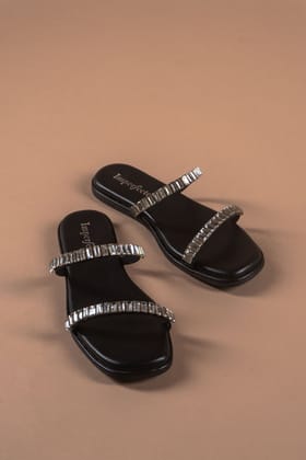 Strappy Embellished Black Sandals-36