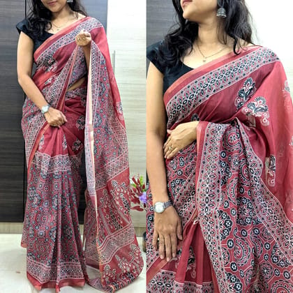 modal silk-Digital printed saree Azrakh print.