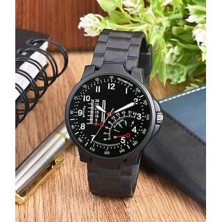 HRV Round Black Pu Strap Watch for Men