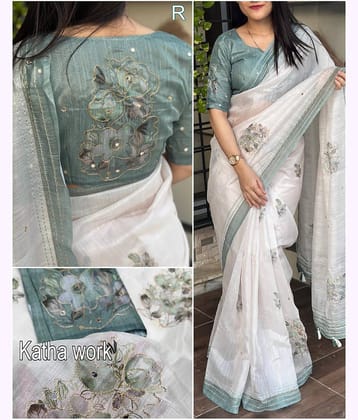 Kalpana Creation Linen Printed Regular Saree With Unstitched Blouse Piece ( Multicolor )