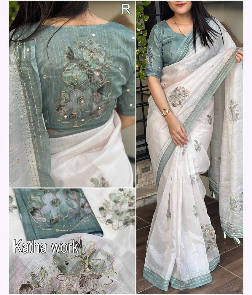 Kalpana Creation Linen Printed Regular Saree With Unstitched Blouse Piece ( Multicolor )