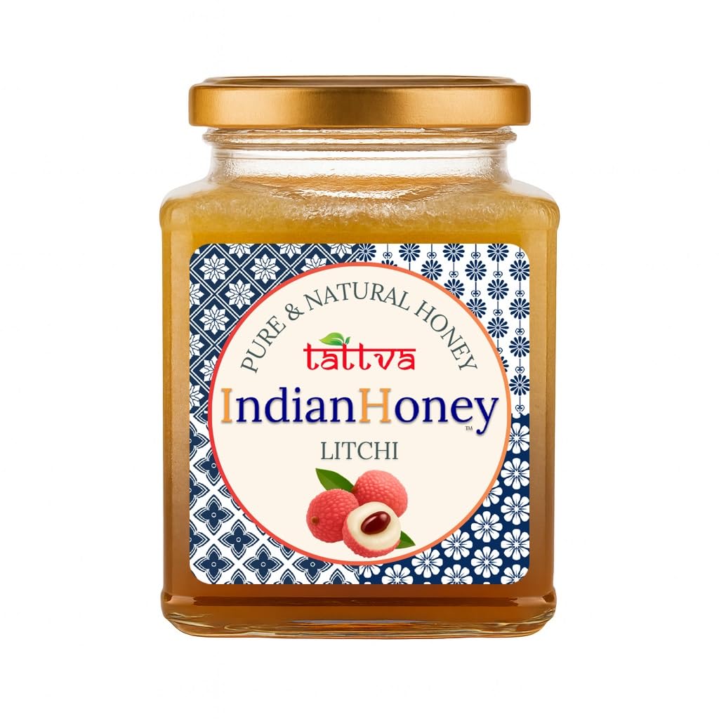 IndianHoney Litchi Honey, Pure Natural Unprocessed, 500 Grams, Crystallized, Sugar Free
