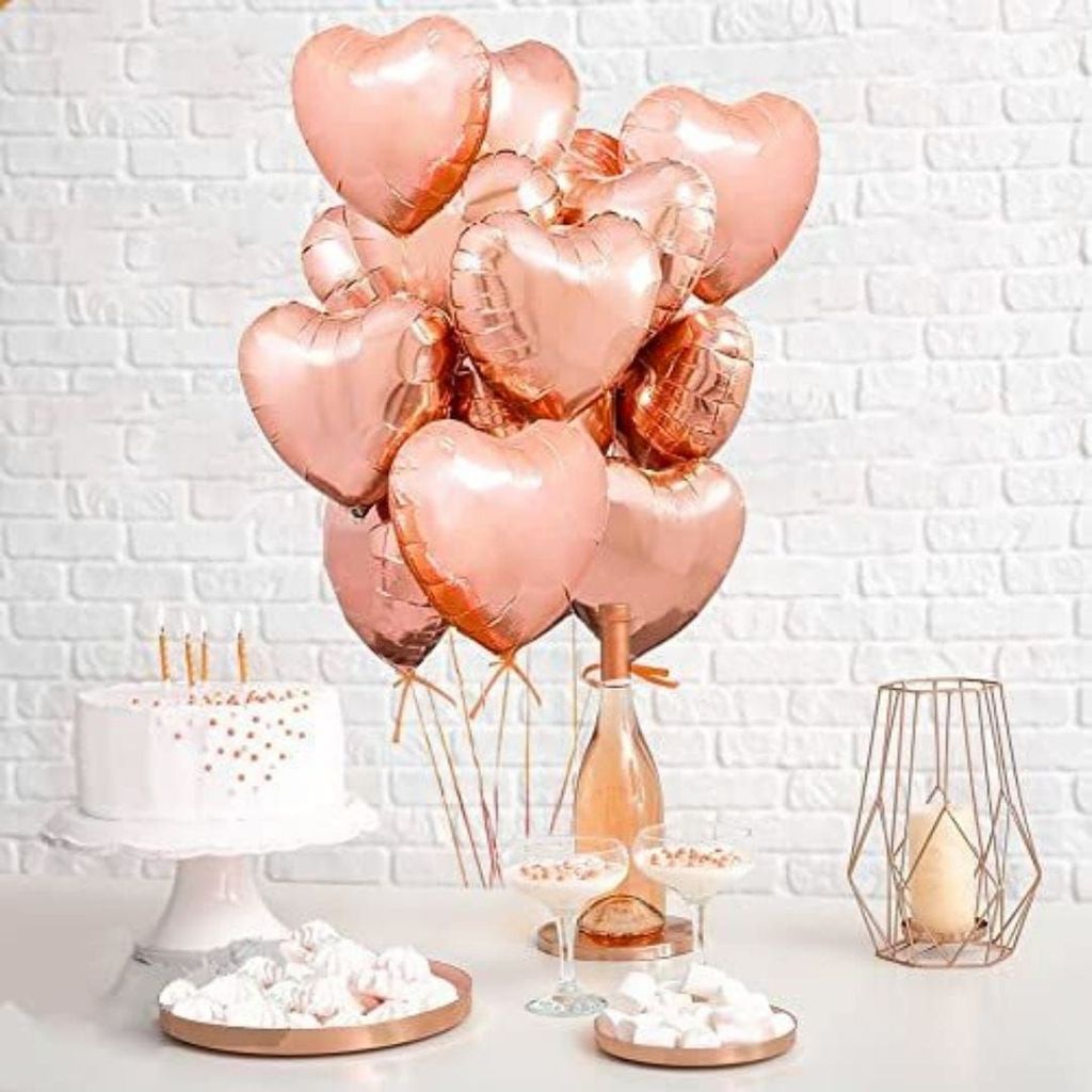 Rose Gold Heart Shaped Foil Balloon - Helium Quality - 18 inches - 4PC - Party and Festive Needs | Buy online on ZillyBuy